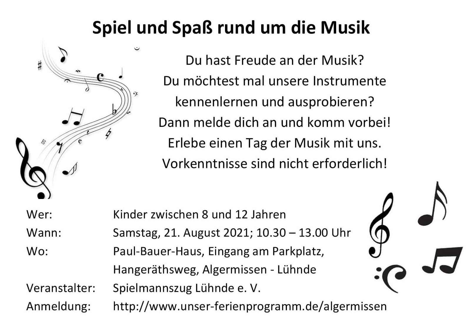 „Spiel und Spaß rund um die Musik“ – Spielmannszug Lühnde bietet Ferienpass-Aktion an