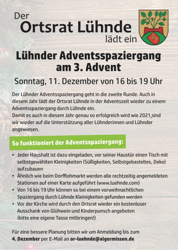Zweiter Aventsspaziergang durch Lühnde am 3. Advent
