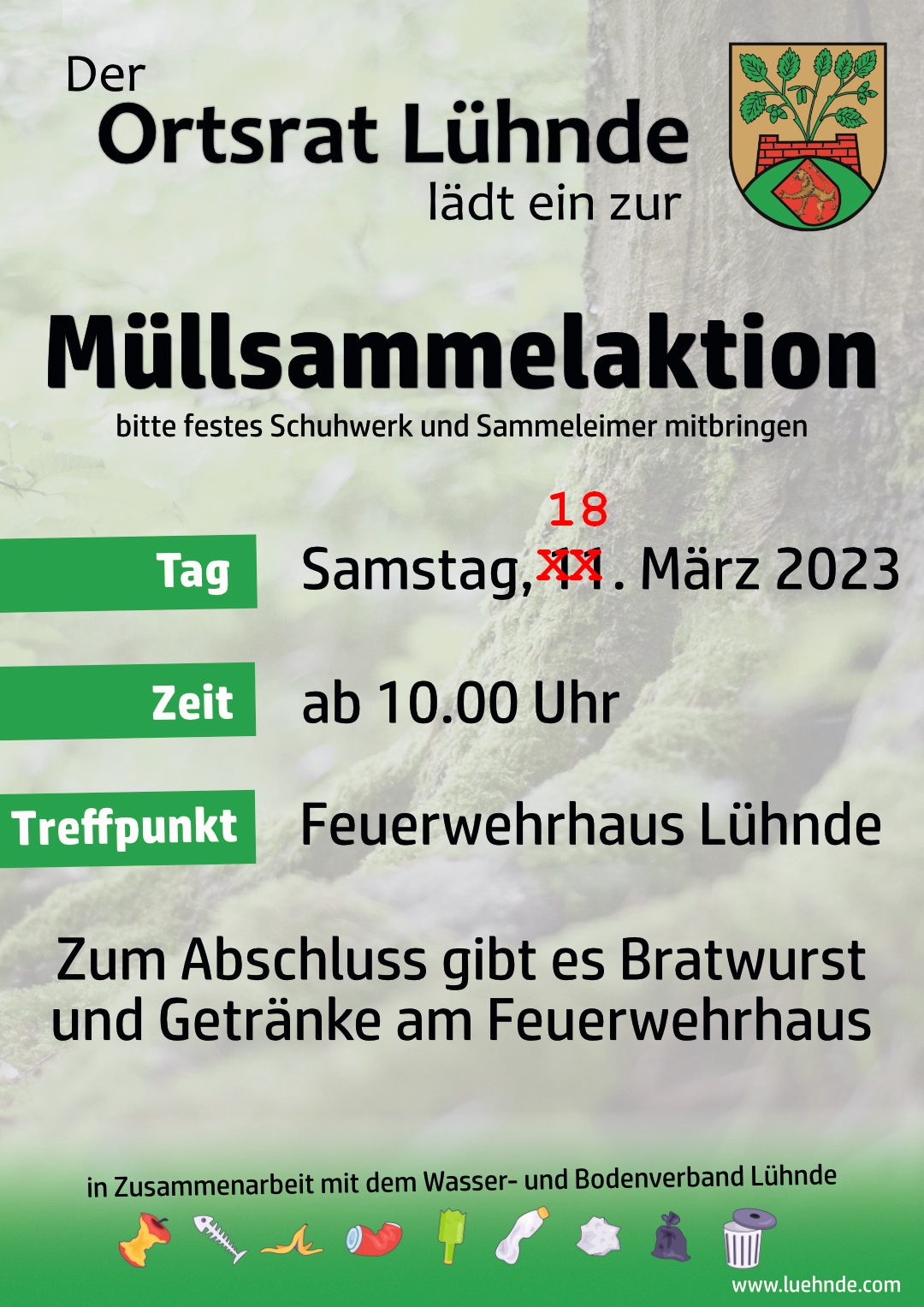 Neuer Termin für die Müllsammelaktion: 18.03.2023 – Helfer willkommen!
