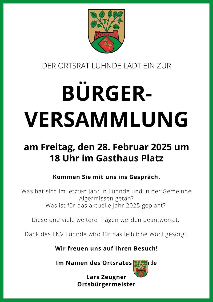 Ortsrat Lühnde lädt ein zur Fastnachtsbürgerversammlung
