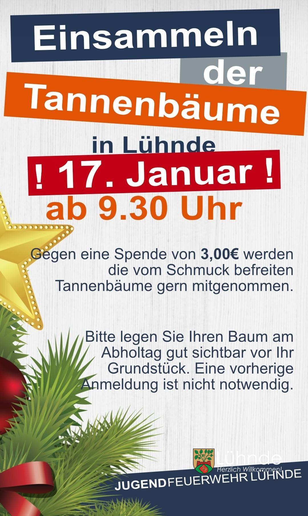 WICHTIG ! Aufgrund der Wetterlage wird das Einsammeln der Tannenbäume um eine Woche, auf den 17.01.2026, ab 09:30 Uhr verlegt.